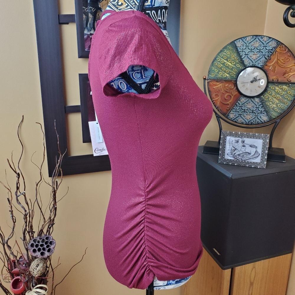 CANDIE'S BURGUNDY GOLDEN SHIMMER STRAPPY BACK TOP! - Picture 4 of 15